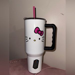 Hello Kitty 40oz Steel White Tumbler Cup Black Handle Flip Top Lid New